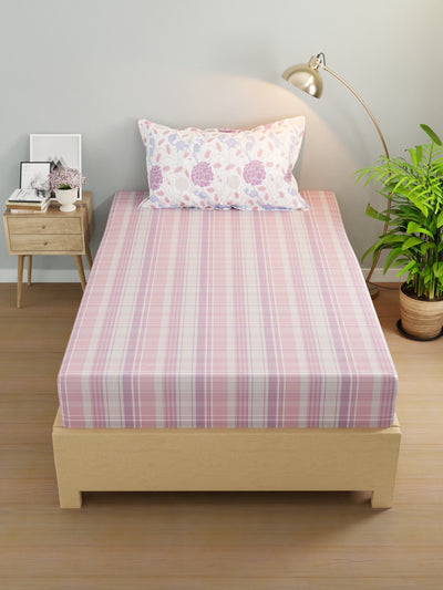 Extra Smooth Micro Single Bedsheet With 1 Pillow Cover <small> (checks-pink/purple)</small>