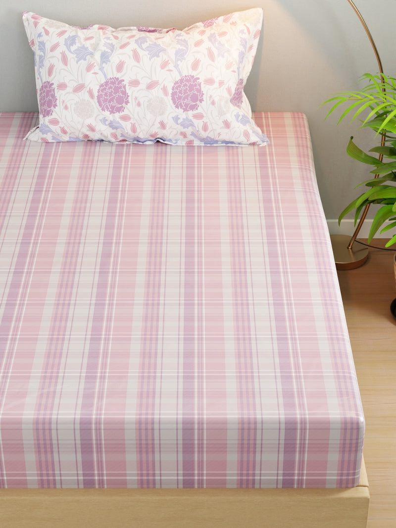 Extra Smooth Micro Single Bedsheet With 1 Pillow Cover <small> (checks-pink/purple)</small>