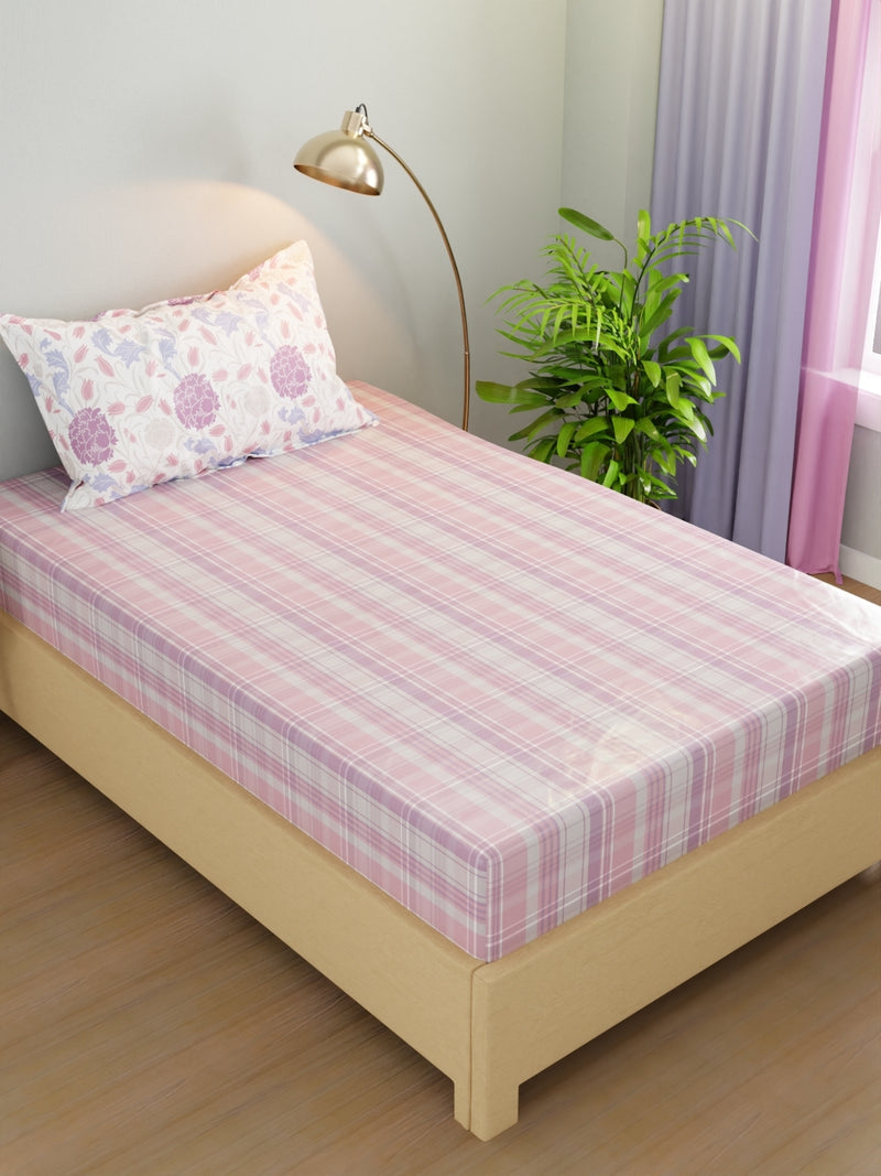 Extra Smooth Micro Single Bedsheet With 1 Pillow Cover <small> (checks-pink/purple)</small>