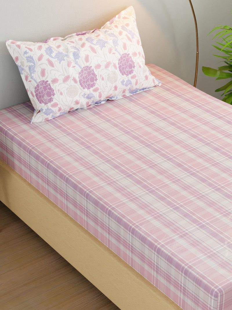 Extra Smooth Micro Single Bedsheet With 1 Pillow Cover <small> (checks-pink/purple)</small>