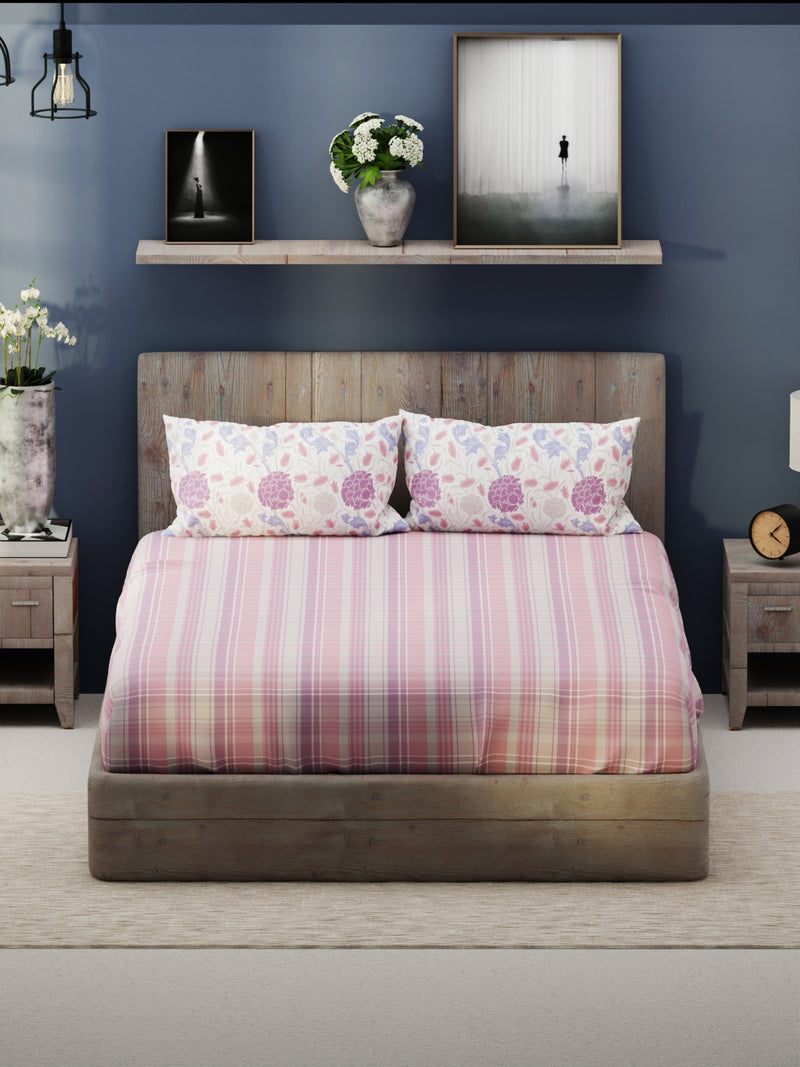 Bamboo Micro King Bedsheet With 2 Pillow Covers <small> (checks-pink/purple)</small>