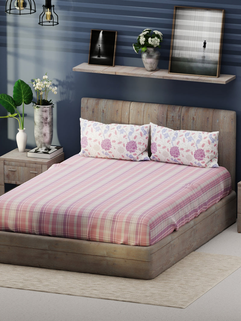 Bamboo Micro King Bedsheet With 2 Pillow Covers <small> (checks-pink/purple)</small>