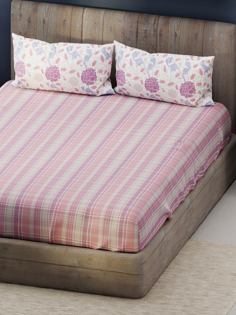 Bamboo Micro King Bedsheet With 2 Pillow Covers <small> (checks-pink/purple)</small>