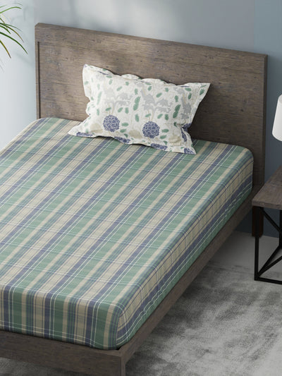 Bamboo Micro Single Bedsheet With 1 Pillow Covers <small> (checks-green/blue)</small>