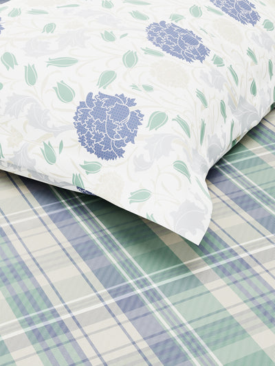 Bamboo Micro Single Bedsheet With 1 Pillow Covers <small> (checks-green/blue)</small>