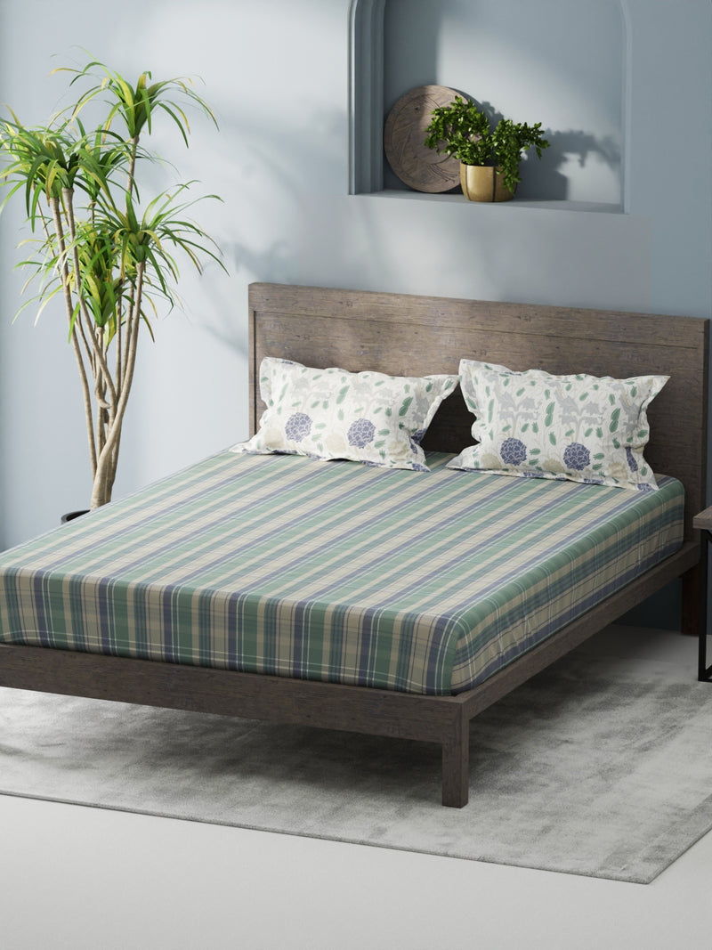 Bamboo Micro King Bedsheet With 2 Pillow Covers <small> (checks-green/blue)</small>