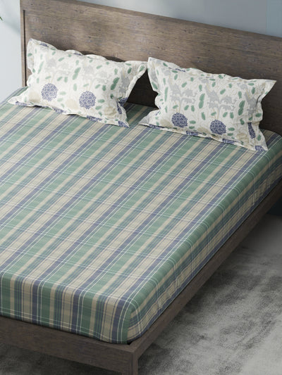 Bamboo Micro King Bedsheet With 2 Pillow Covers <small> (checks-green/blue)</small>