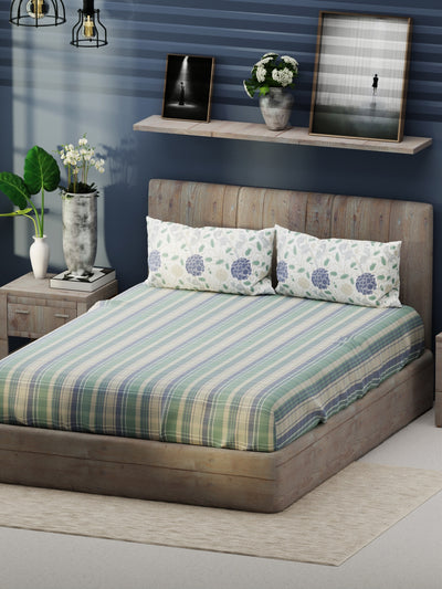 Bamboo Micro King Bedsheet With 2 Pillow Covers <small> (checks-green/blue)</small>