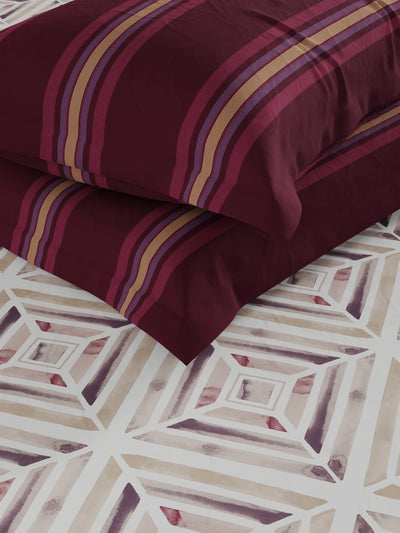 Bamboo Micro Fitted King Bedsheet With 2 Pillow Covers <small> (geometric-burgundy)</small>