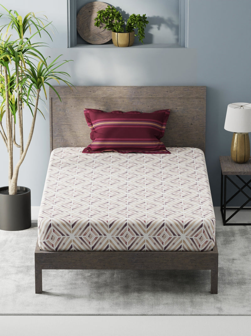 Bamboo Micro Single Bedsheet With 1 Pillow Covers <small> (geometric-burgundy)</small>