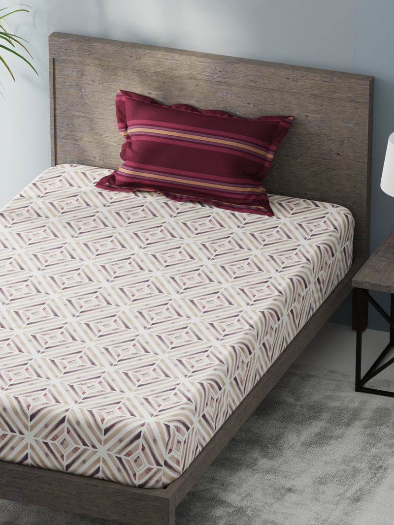 Bamboo Micro Single Bedsheet With 1 Pillow Covers <small> (geometric-burgundy)</small>