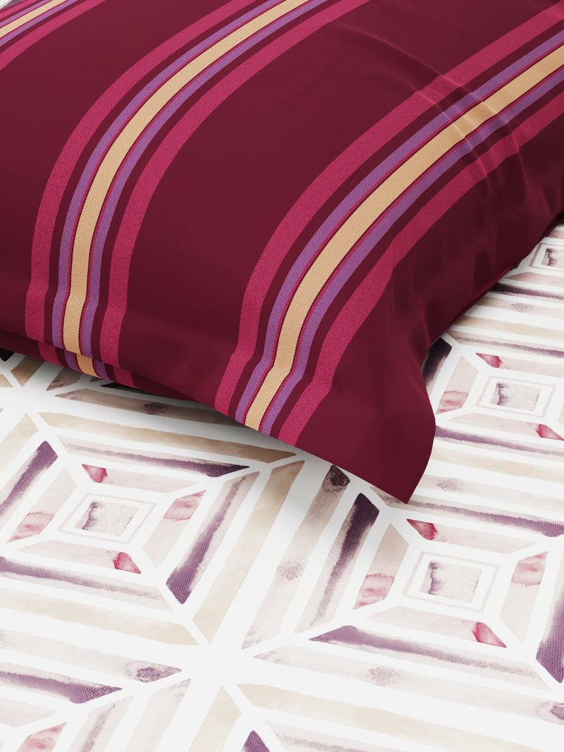 Bamboo Micro Single Bedsheet With 1 Pillow Covers <small> (geometric-burgundy)</small>