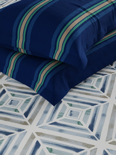 Bamboo Micro Fitted King Bedsheet With 2 Pillow Covers <small> (geometric-blue)</small>