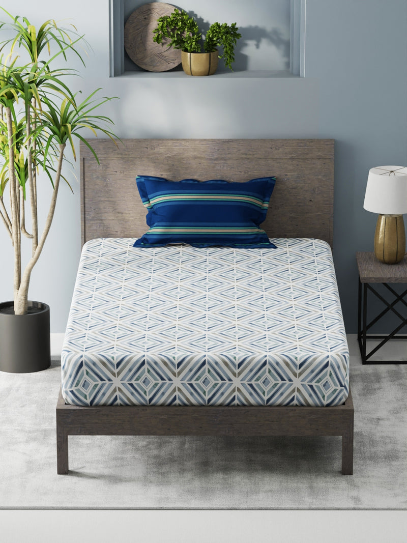 Bamboo Micro Single Bedsheet With 1 Pillow Covers <small> (geometric-blue)</small>