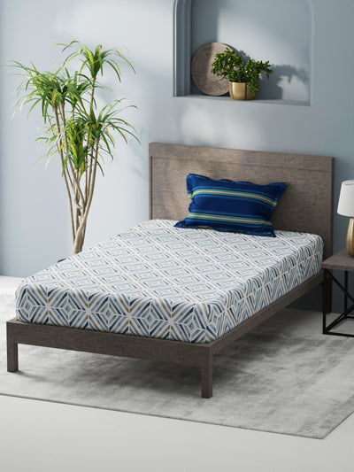 Bamboo Micro Single Bedsheet With 1 Pillow Covers <small> (geometric-blue)</small>