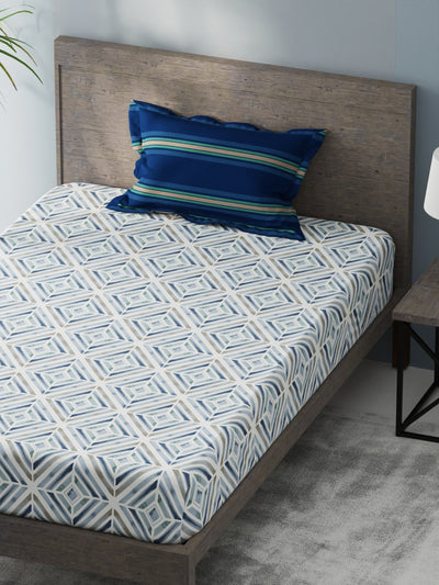 Bamboo Micro Single Bedsheet With 1 Pillow Covers <small> (geometric-blue)</small>