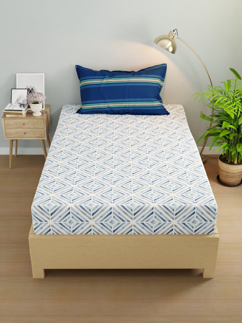 Extra Smooth Micro Single Bedsheet With 1 Pillow Cover <small> (geometric-blue)</small>