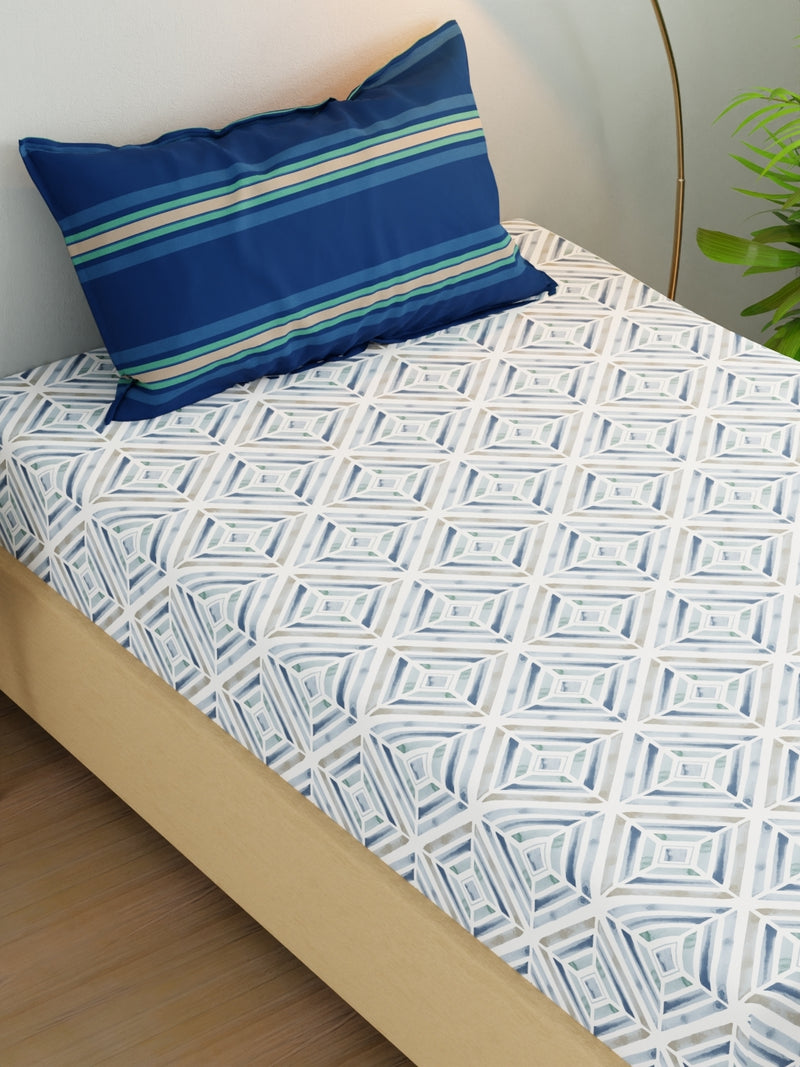 Extra Smooth Micro Single Bedsheet With 1 Pillow Cover <small> (geometric-blue)</small>