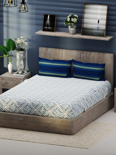 Bamboo Micro King Bedsheet With 2 Pillow Covers <small> (geometric-blue)</small>