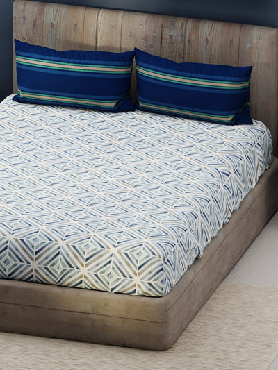 Bamboo Micro King Bedsheet With 2 Pillow Covers <small> (geometric-blue)</small>