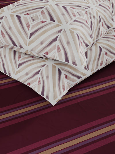 Bamboo Micro Fitted King Bedsheet With 2 Pillow Covers <small> (stripe-wine)</small>