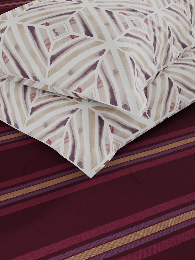 Bamboo Micro Fitted King Bedsheet With 2 Pillow Covers <small> (stripe-wine)</small>