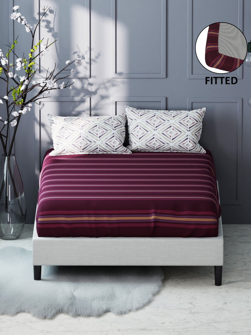 Bamboo Micro King Bedsheet With 2 Pillow Covers <small> (stripe-wine)</small>