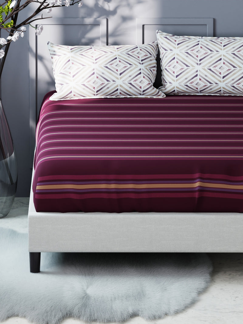 Bamboo Micro King Bedsheet With 2 Pillow Covers <small> (stripe-wine)</small>