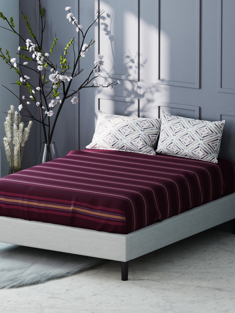 Bamboo Micro King Bedsheet With 2 Pillow Covers <small> (stripe-wine)</small>