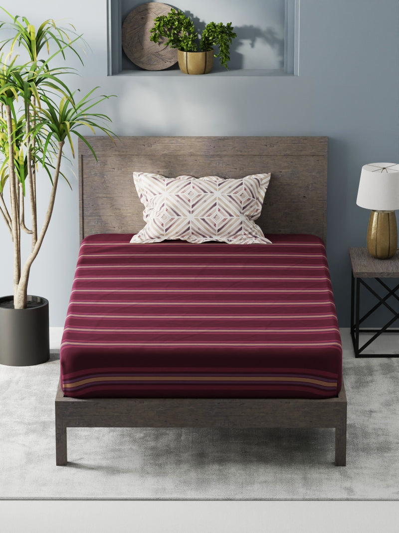 Bamboo Micro Single Bedsheet With 1 Pillow Covers <small> (stripe-wine)</small>