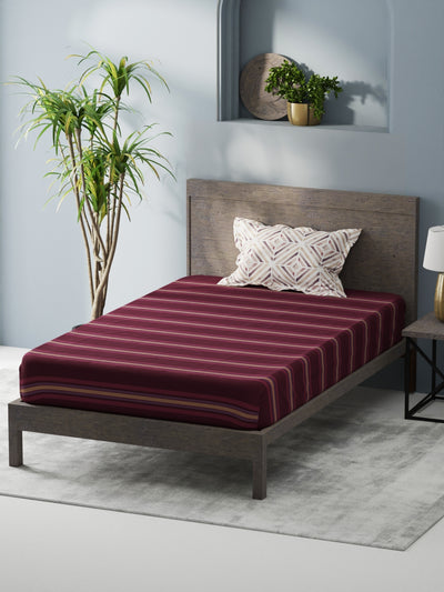 Bamboo Micro Single Bedsheet With 1 Pillow Covers <small> (stripe-wine)</small>