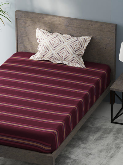 Bamboo Micro Single Bedsheet With 1 Pillow Covers <small> (stripe-wine)</small>