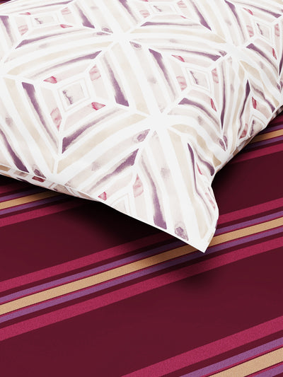 Bamboo Micro Single Bedsheet With 1 Pillow Covers <small> (stripe-wine)</small>