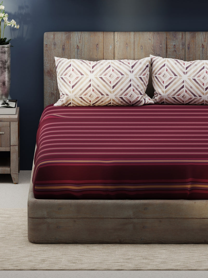 Bamboo Micro King Bedsheet With 2 Pillow Covers <small> (stripe-wine)</small>