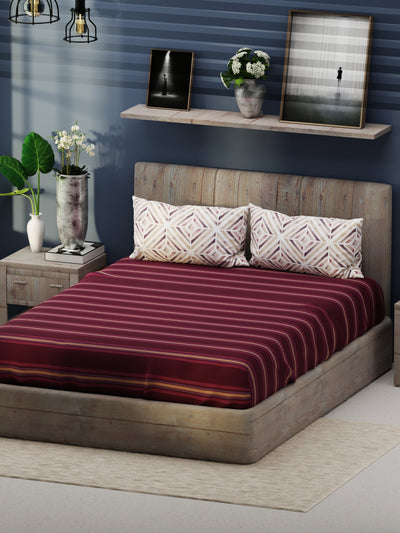 Bamboo Micro King Bedsheet With 2 Pillow Covers <small> (stripe-wine)</small>