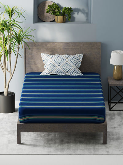 Bamboo Micro Single Bedsheet With 1 Pillow Covers <small> (stripe-dk.blue)</small>