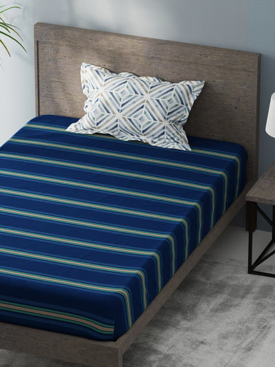 Bamboo Micro Single Bedsheet With 1 Pillow Covers <small> (stripe-dk.blue)</small>