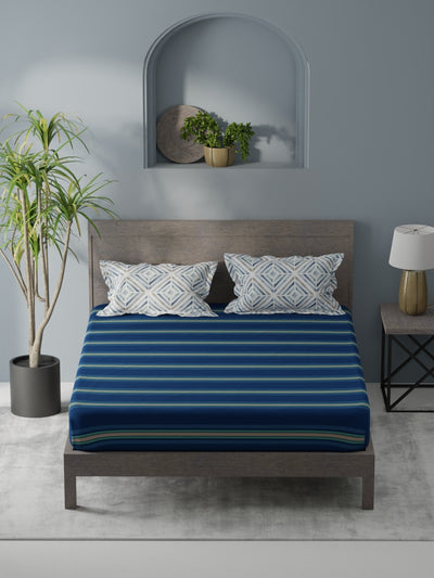 Bamboo Micro King Bedsheet With 2 Pillow Covers <small> (stripe-dk.blue)</small>