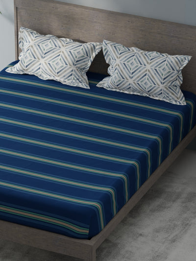 Bamboo Micro King Bedsheet With 2 Pillow Covers <small> (stripe-dk.blue)</small>