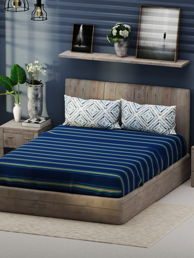 Bamboo Micro King Bedsheet With 2 Pillow Covers <small> (stripe-dk.blue)</small>