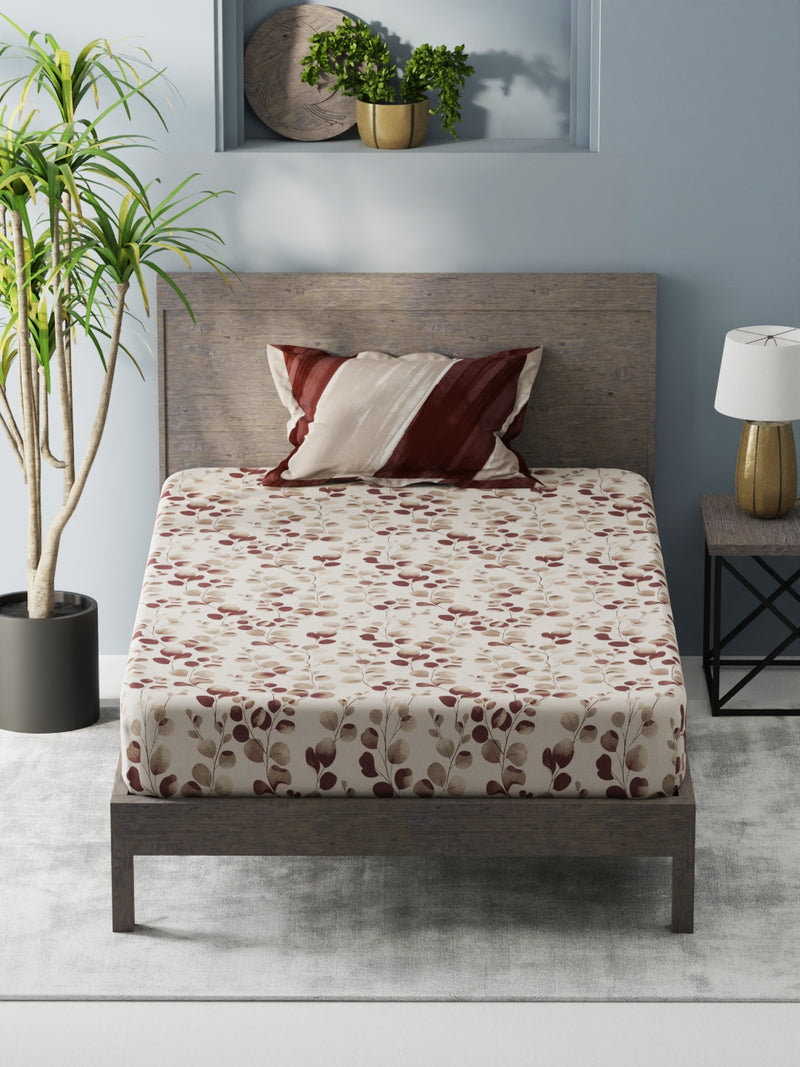 Bamboo Micro Single Bedsheet With 1 Pillow Covers <small> (floral-brown)</small>