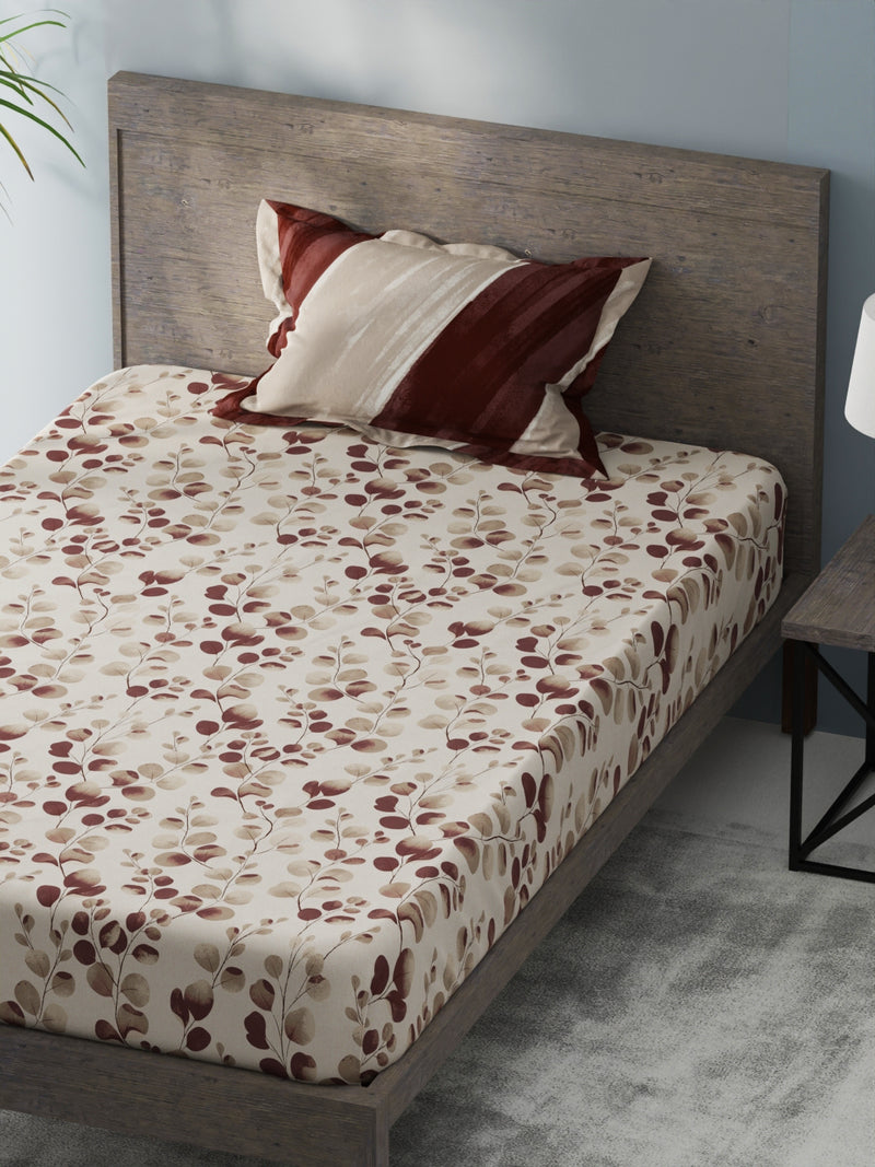 Bamboo Micro Single Bedsheet With 1 Pillow Covers <small> (floral-brown)</small>