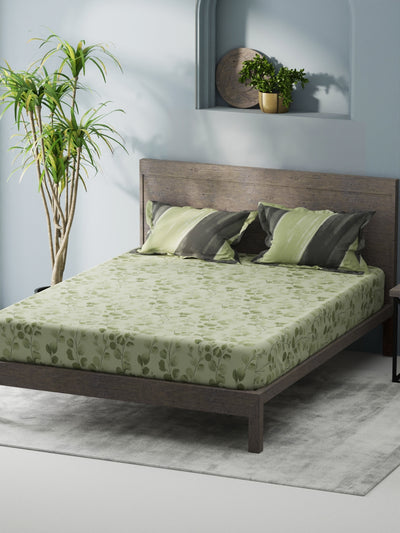 Bamboo Micro Fitted King Bedsheet With 2 Pillow Covers <small> (floral-green)</small>