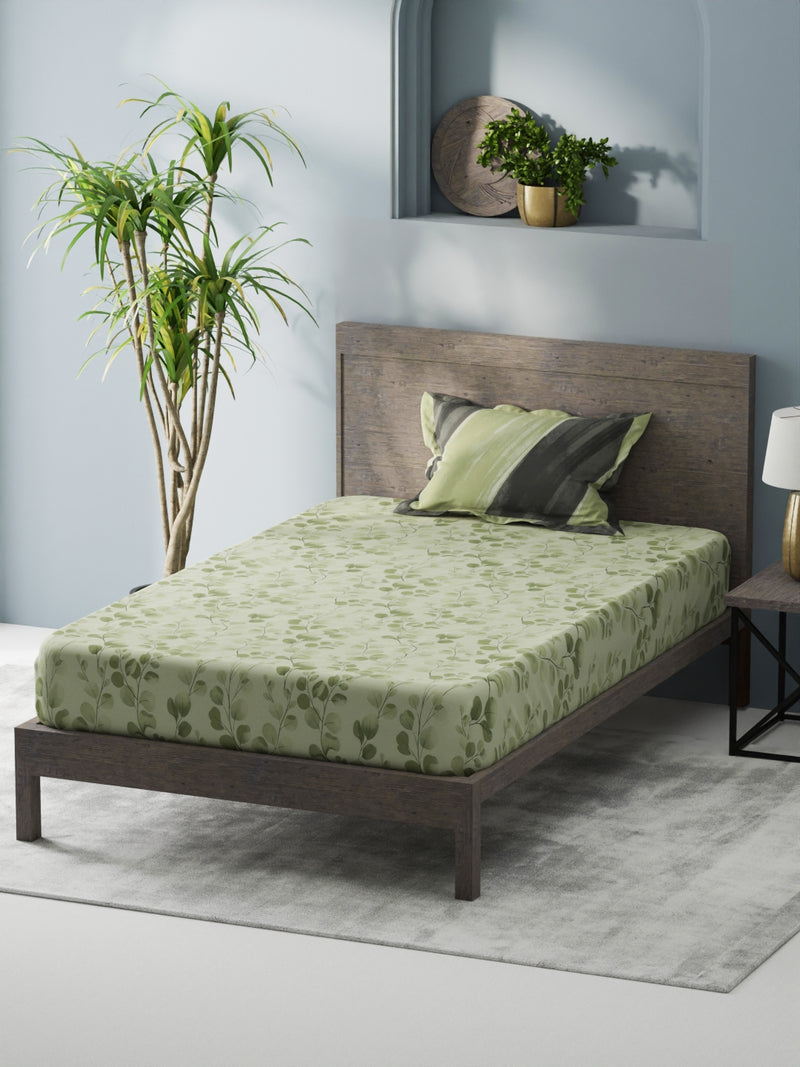 Bamboo Micro Single Bedsheet With 1 Pillow Covers <small> (floral-green)</small>