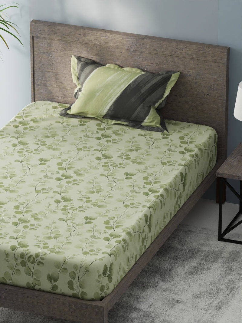 Bamboo Micro Single Bedsheet With 1 Pillow Covers <small> (floral-green)</small>