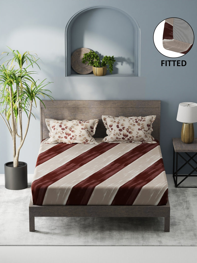 Bamboo Micro Fitted King Bedsheet With 2 Pillow Covers <small> (abstract-brown)</small>