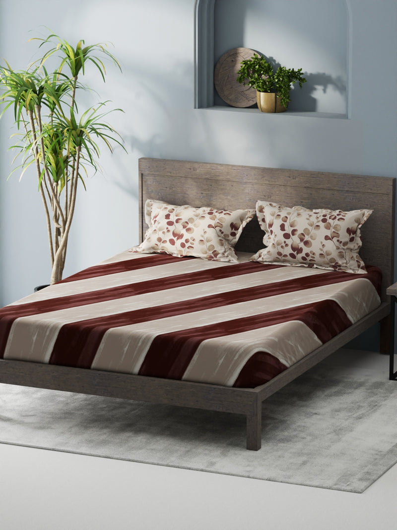 Bamboo Micro Fitted King Bedsheet With 2 Pillow Covers <small> (abstract-brown)</small>