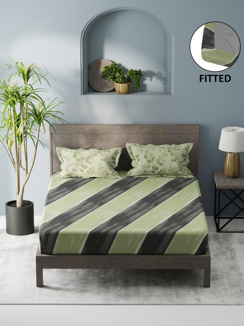 Bamboo Micro Fitted King Bedsheet With 2 Pillow Covers <small> (abstract-green)</small>