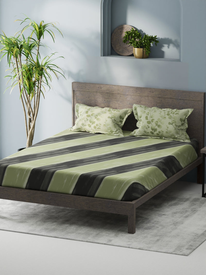 Bamboo Micro Fitted King Bedsheet With 2 Pillow Covers <small> (abstract-green)</small>