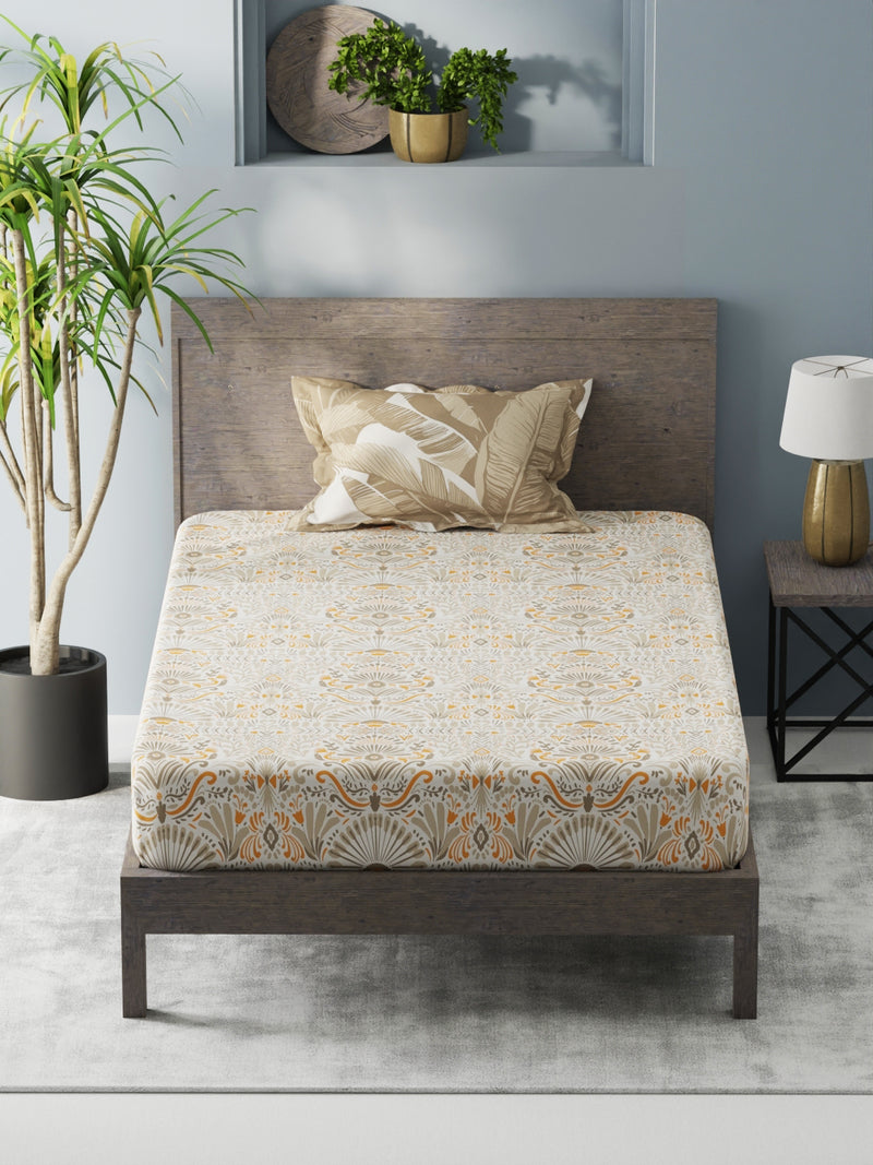 Bamboo Micro Single Bedsheet With 1 Pillow Covers <small> (ornamental-grey/yellow)</small>